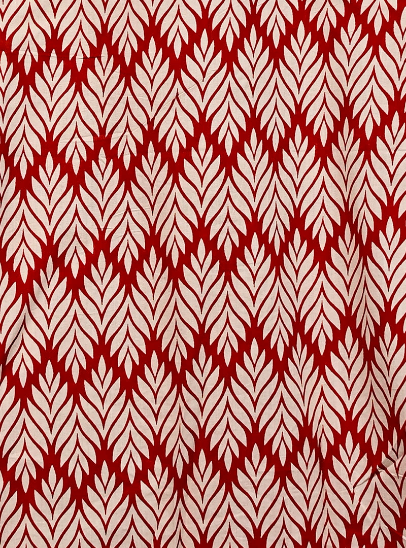 Red Cream Leaf Printed short kurta