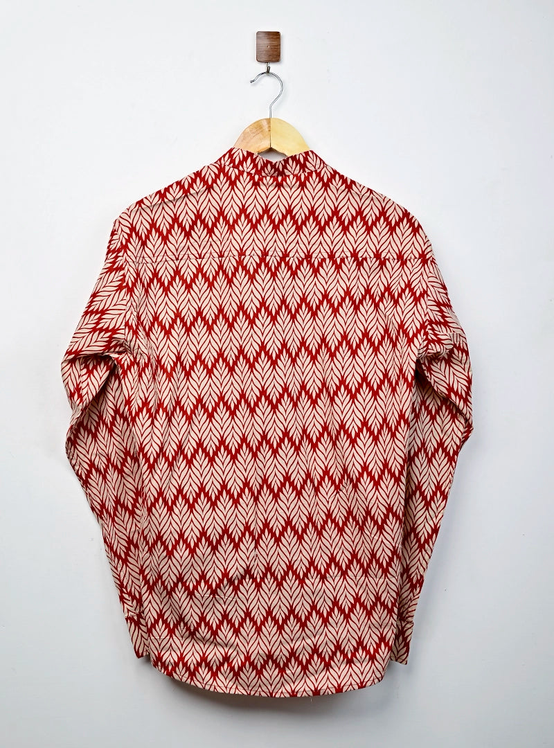 Red Cream Leaf Printed short kurta