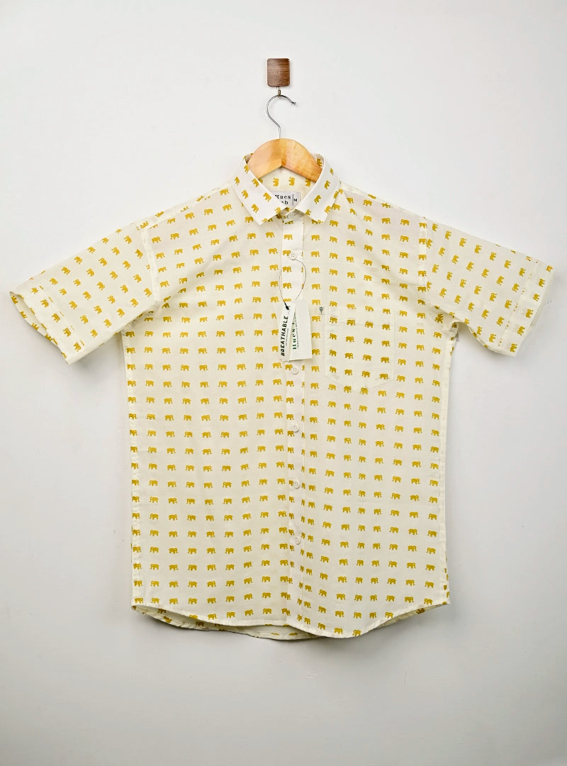 Micro yellow elephant printed half Sleeves Shirt