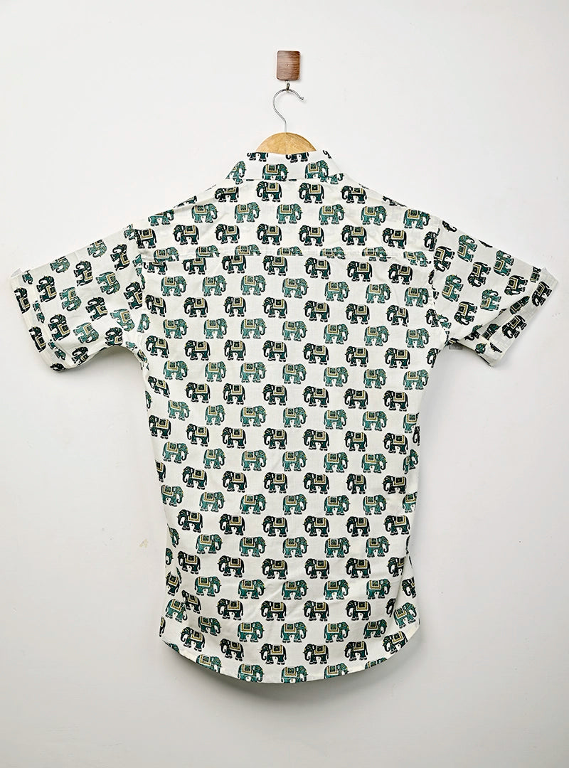 Green/Black Elephant Printed Half Sleeves Shirt