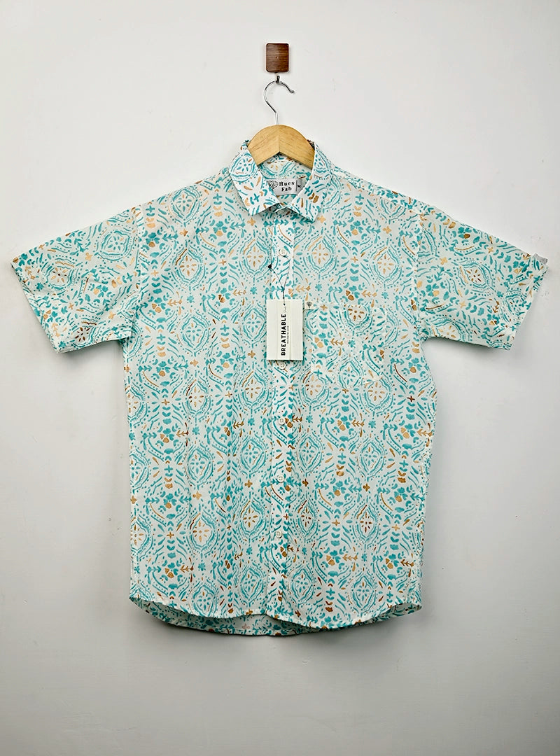 Mint Golden Printed Half Sleeves Shirt