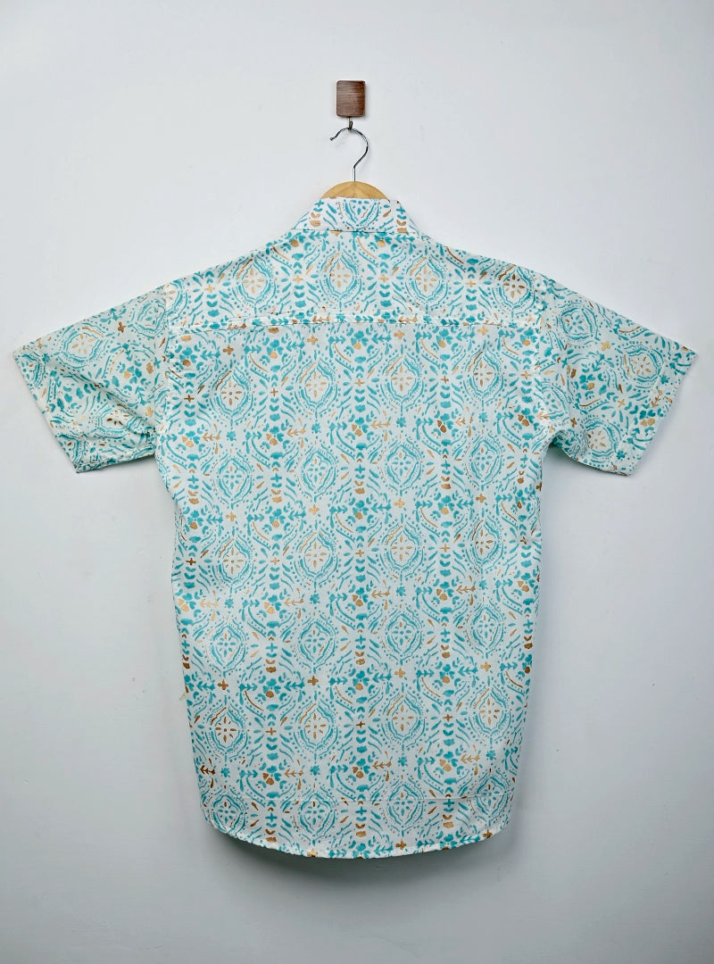 Mint Golden Printed Half Sleeves Shirt