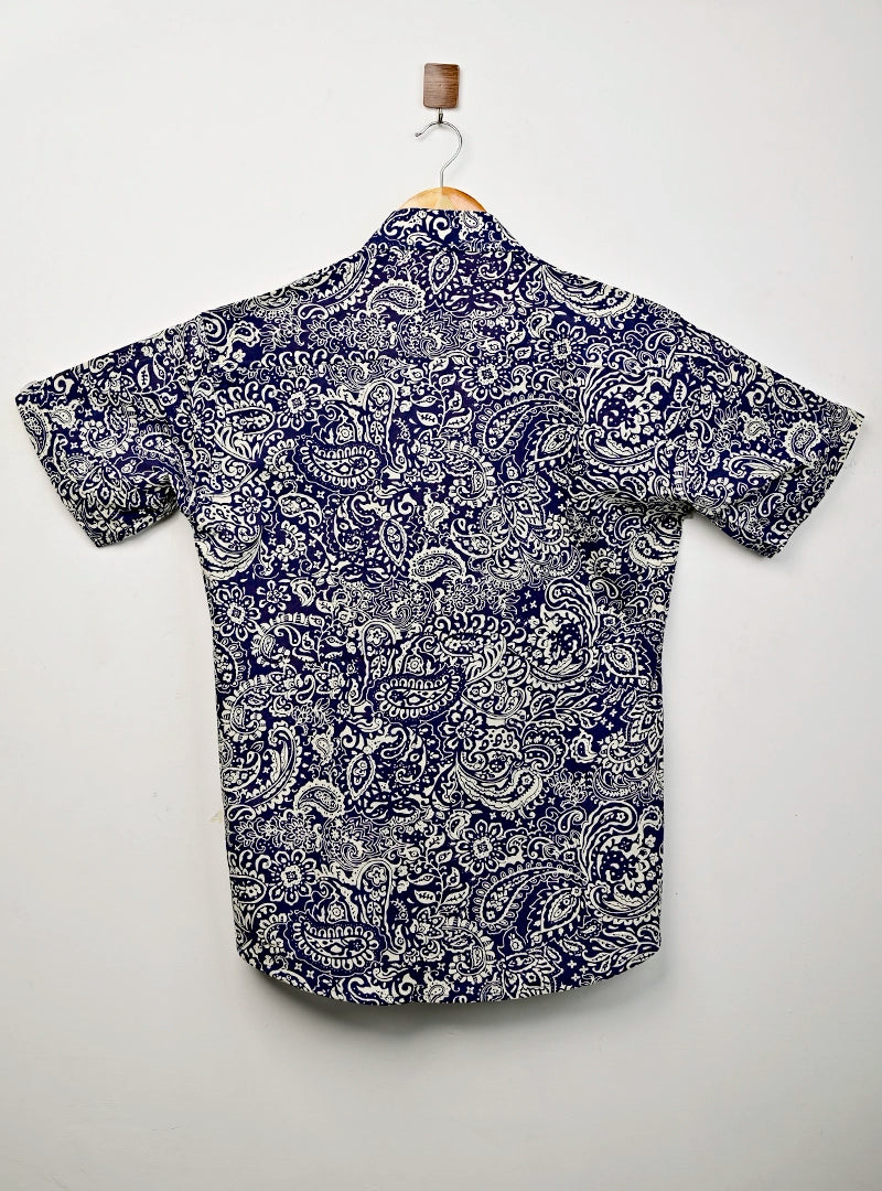 Navy Blue Cream Paisley Half Sleeves Shirt