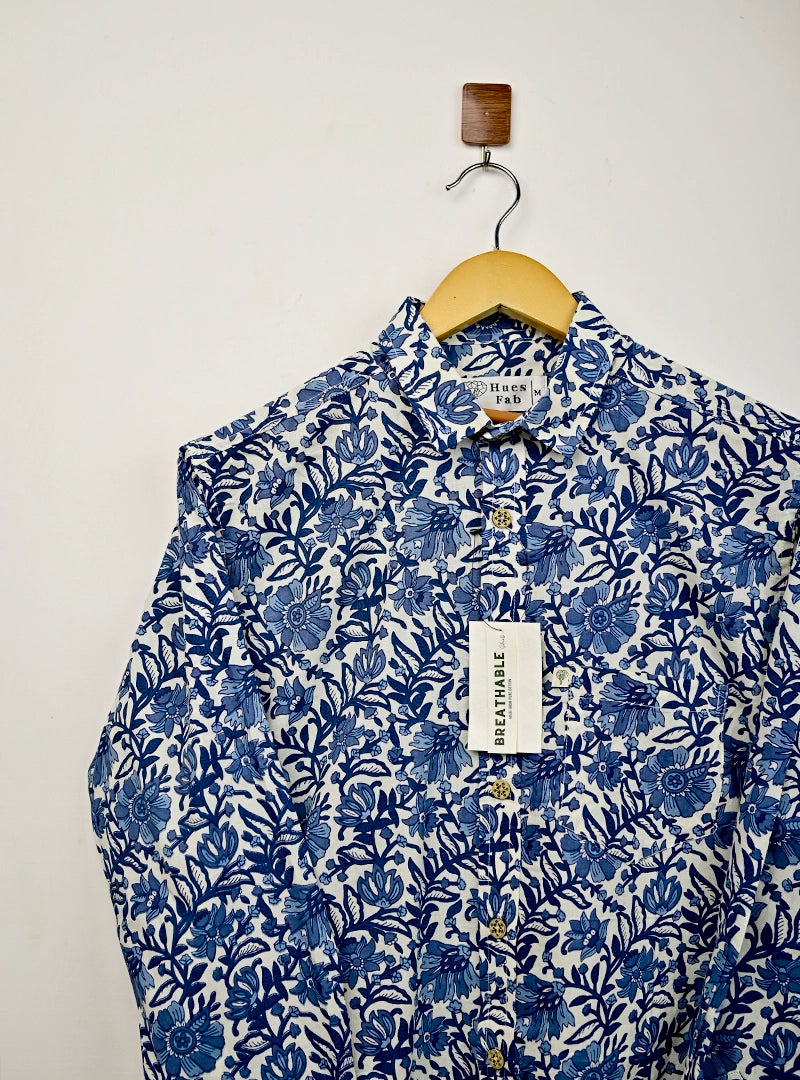 Blue-White Floral Full Sleeves Shirt