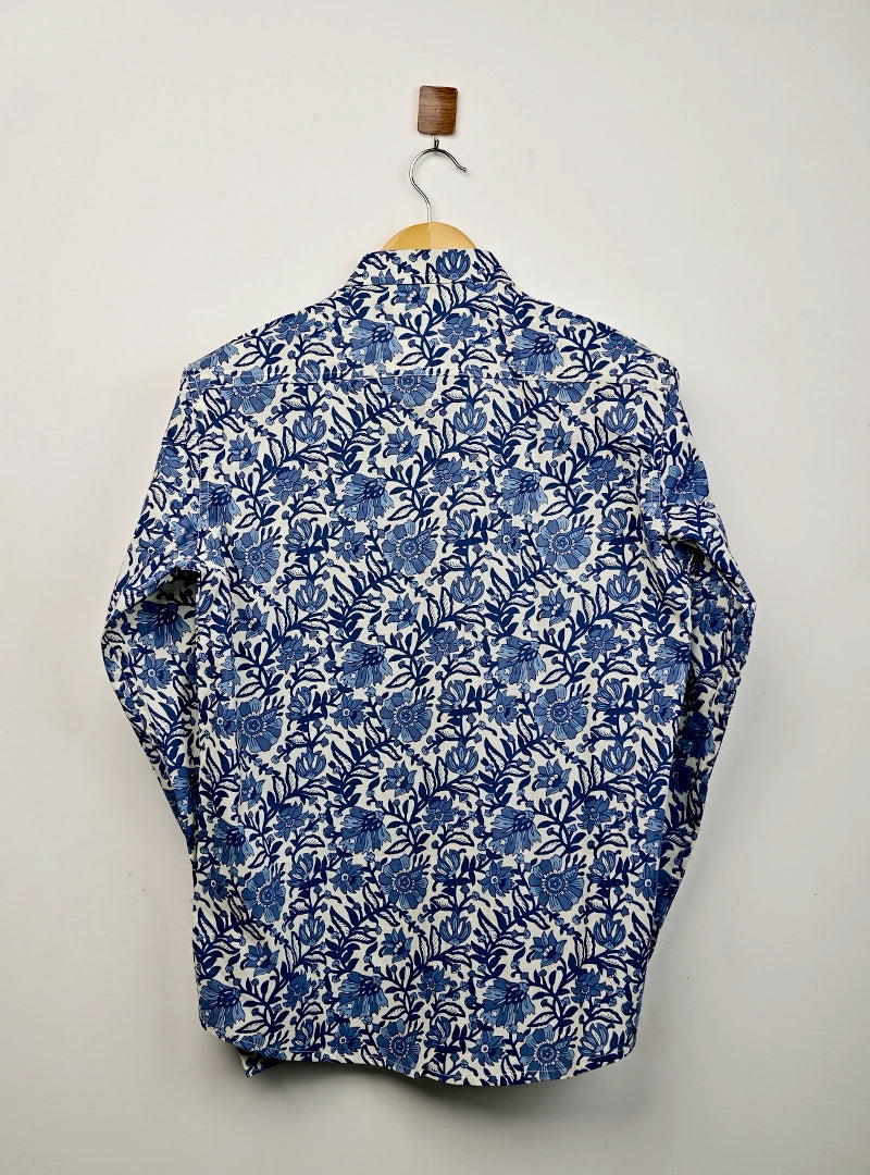 Blue-White Floral Full Sleeves Shirt