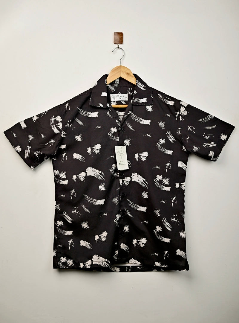 Monochrome Brushstroke Cuban Collar Resort Shirt