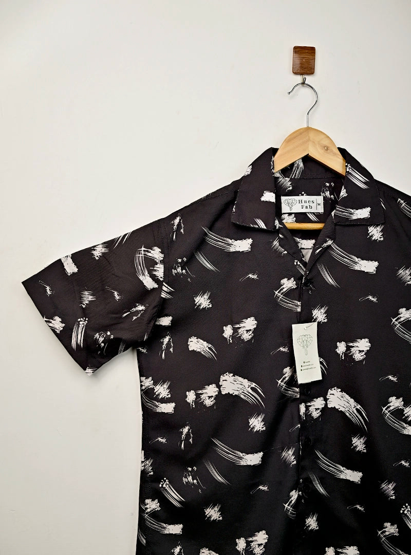 Monochrome Brushstroke Cuban Collar Resort Shirt