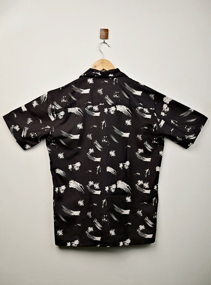 Monochrome Brushstroke Cuban Collar Resort Shirt