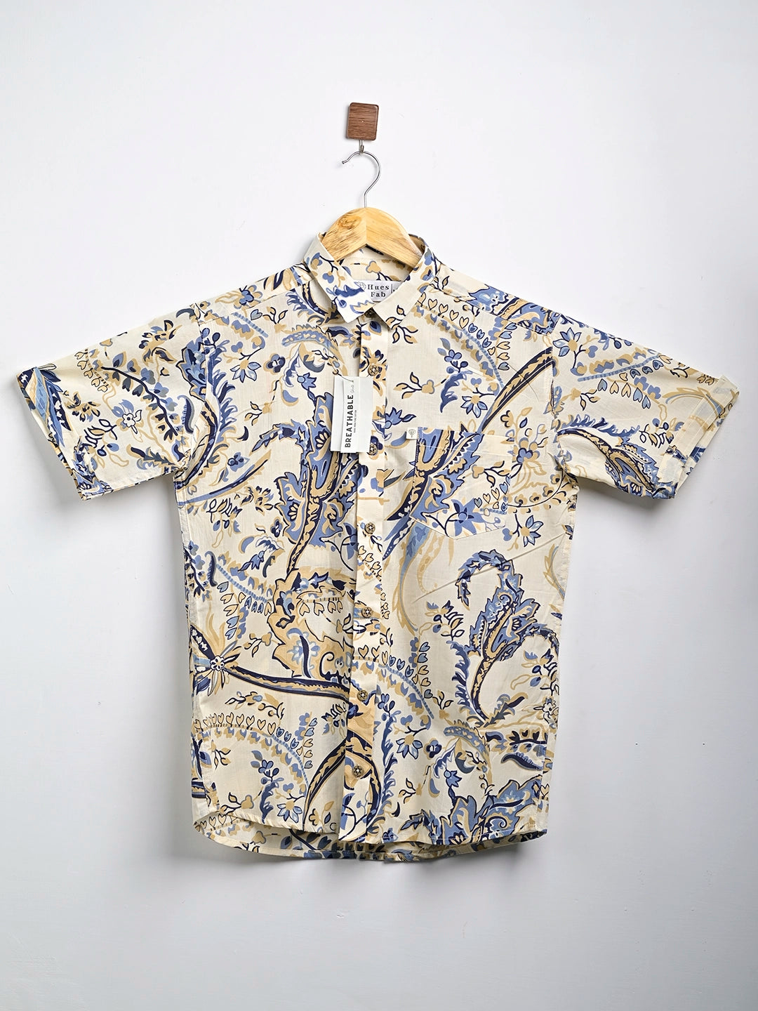 cream paisley printed half sleeves shirt