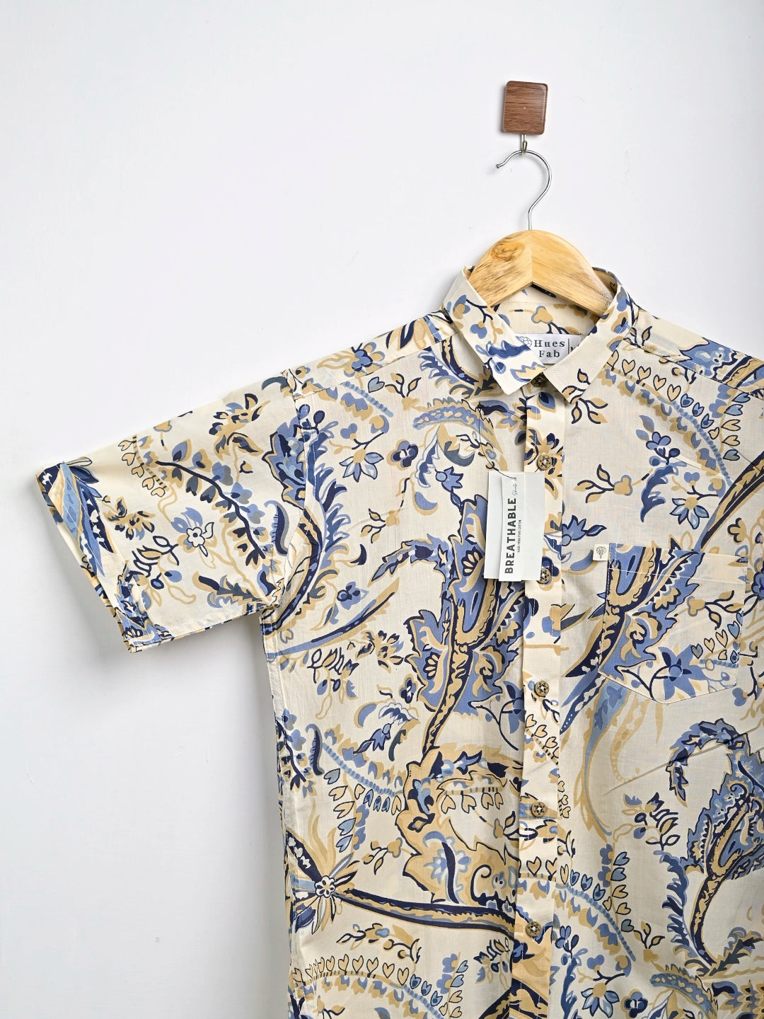 cream paisley printed half sleeves shirt