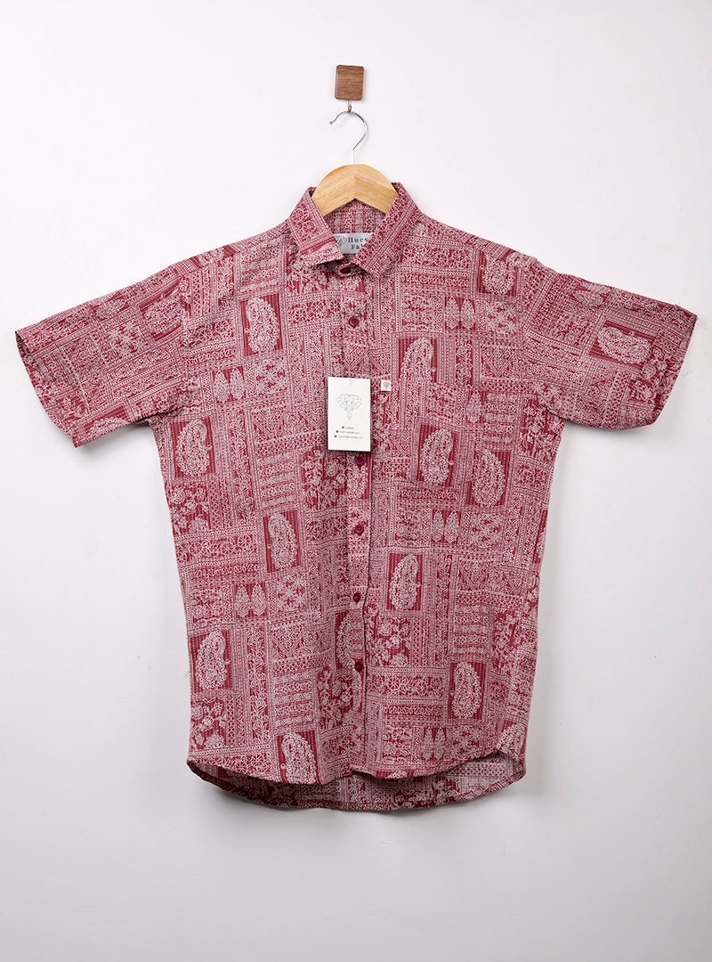 maroon Mandala Half Sleeves Shirt