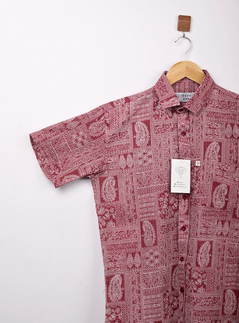maroon Mandala Half Sleeves Shirt
