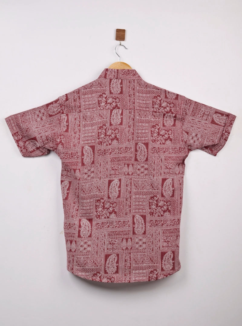maroon Mandala Half Sleeves Shirt
