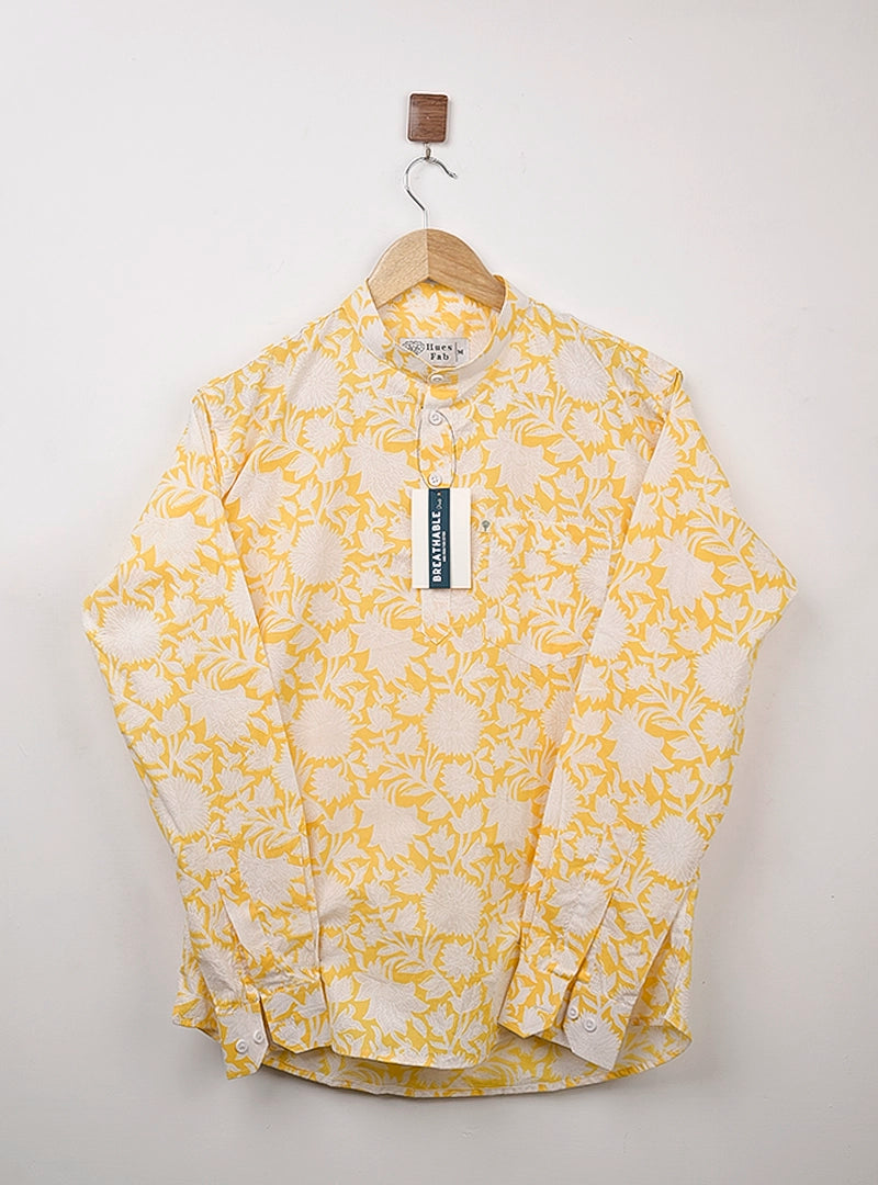 Yellow White Floral Short Kurta