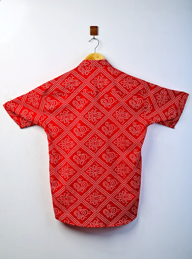 Red Bandhani Half Sleeves Shirt