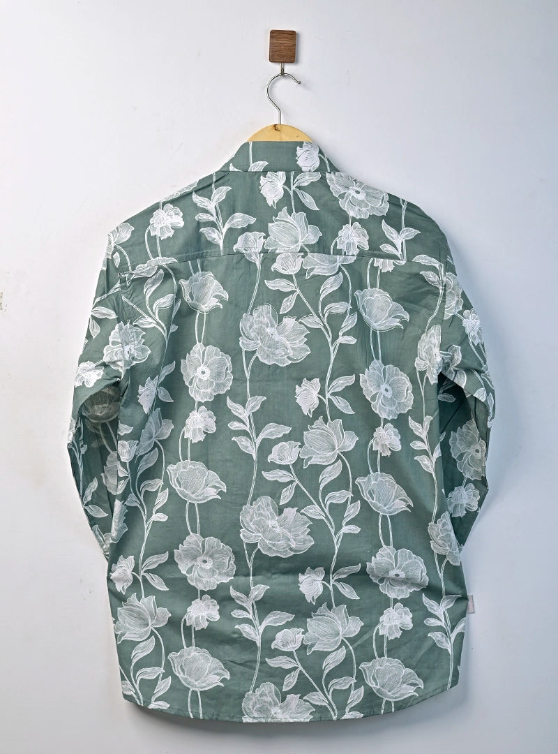 Grey Floral Printed Full Sleeves Shirt