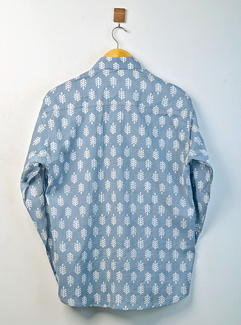 Sky Leaf Handblock Full Sleeves Shirt