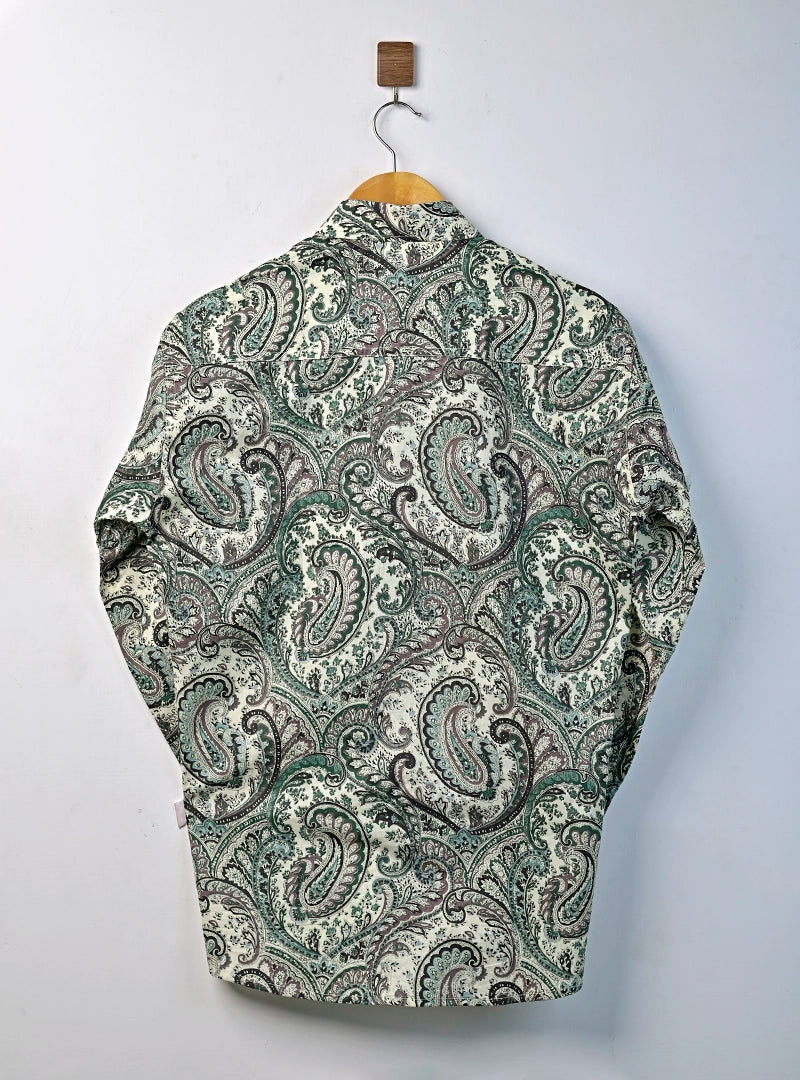 Sage Green Paisley Full Sleeves Shirt