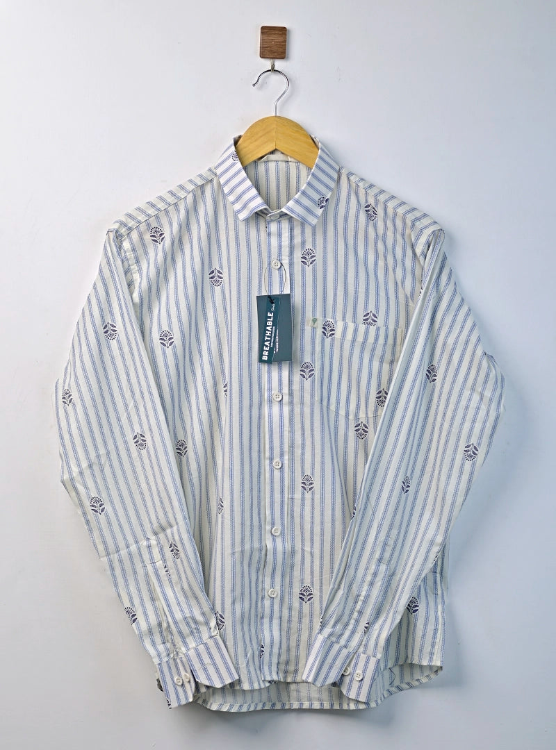 Blue Stripe Bloom Full Sleeves Shirt
