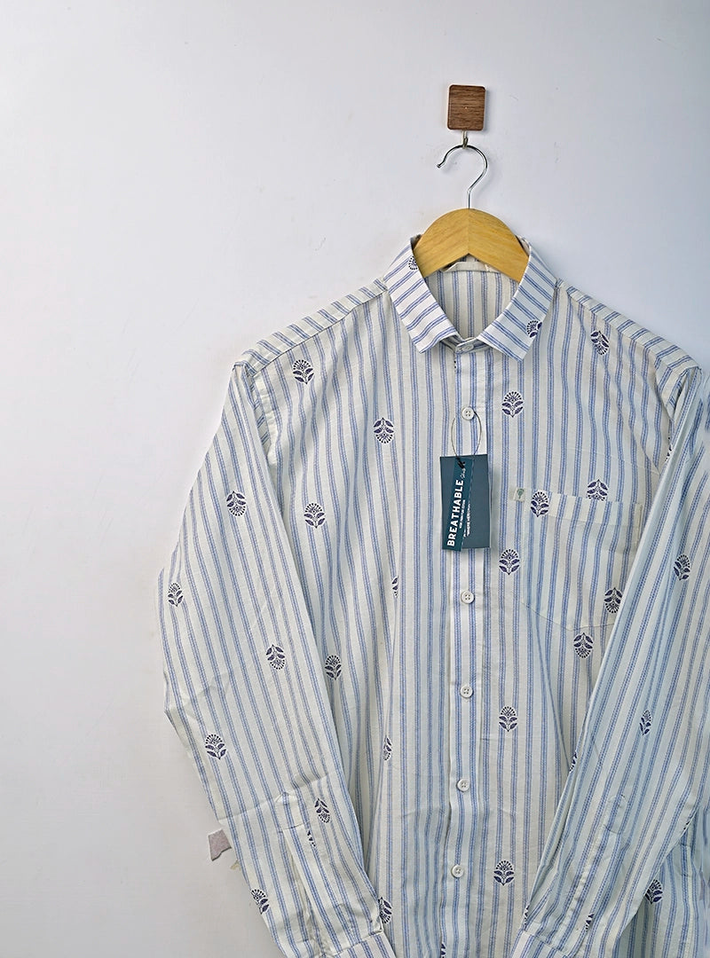 Blue Stripe Bloom Full Sleeves Shirt