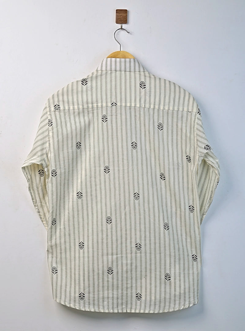 Cream Stripe Bloom Full Sleeves Shirt