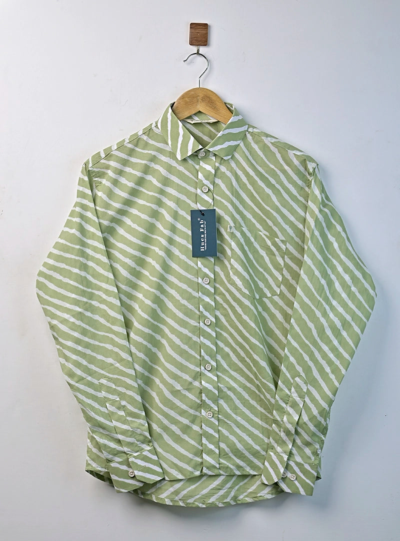 Green Wave Stripe Full Sleeves Shirt