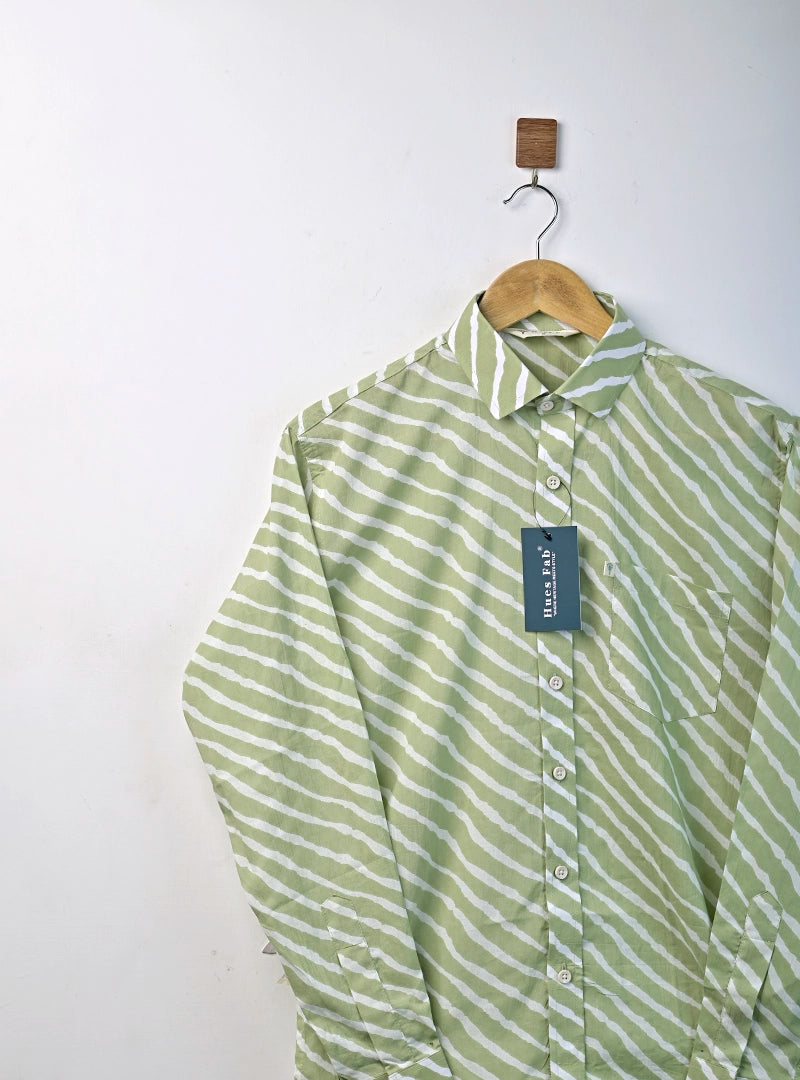 Green Wave Stripe Full Sleeves Shirt