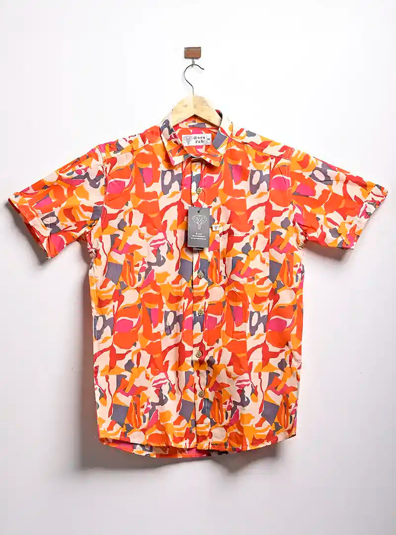 cream orange abstract half sleeves shirt