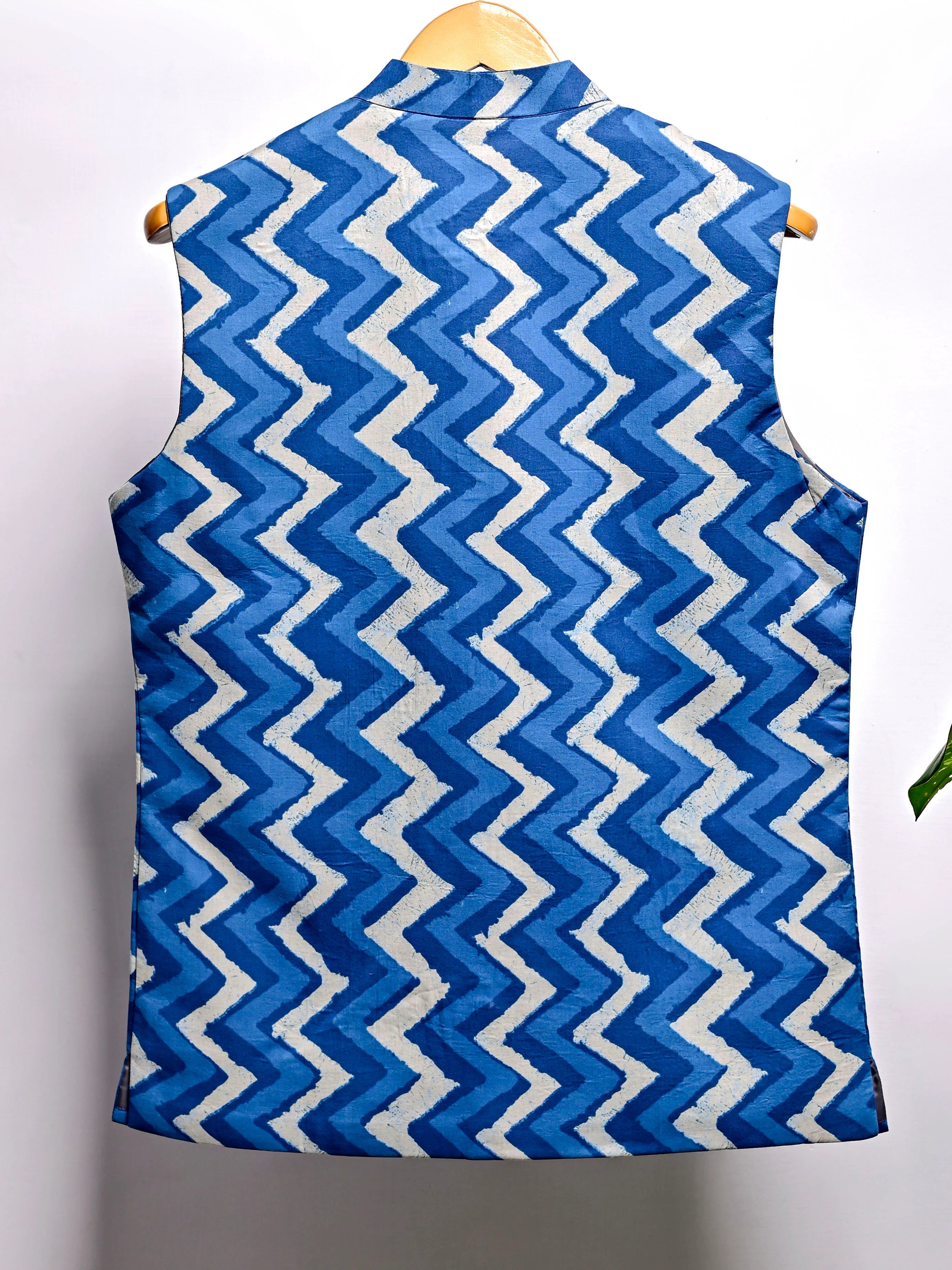 Indigo Block Printed Nehru Jacket