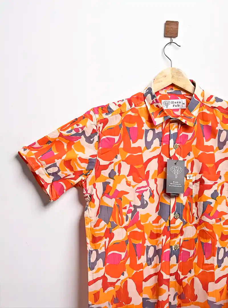cream orange abstract half sleeves shirt