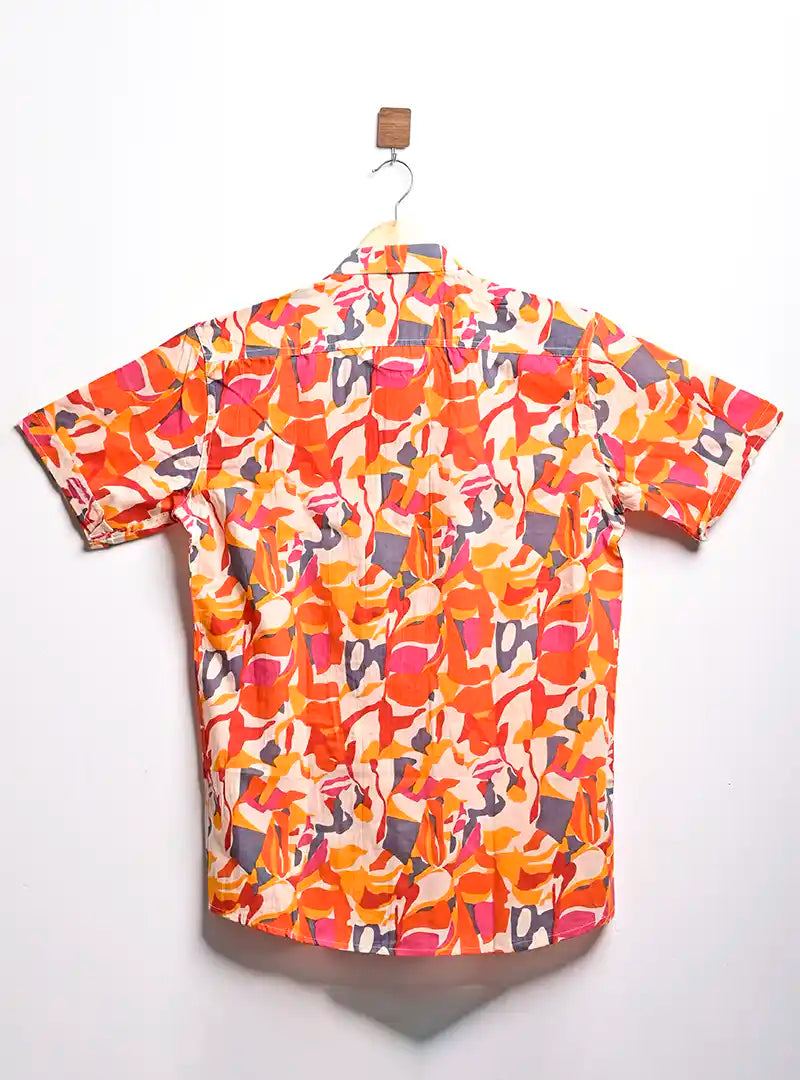 cream orange abstract half sleeves shirt