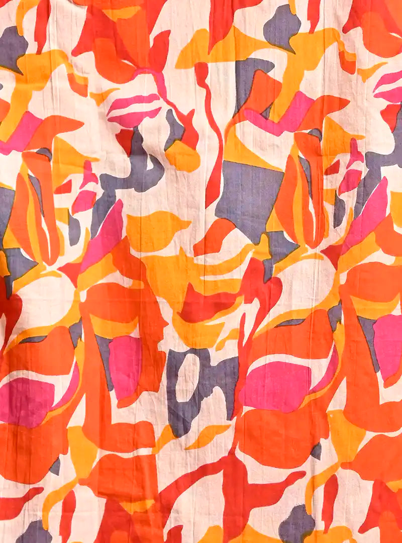 cream orange abstract half sleeves shirt