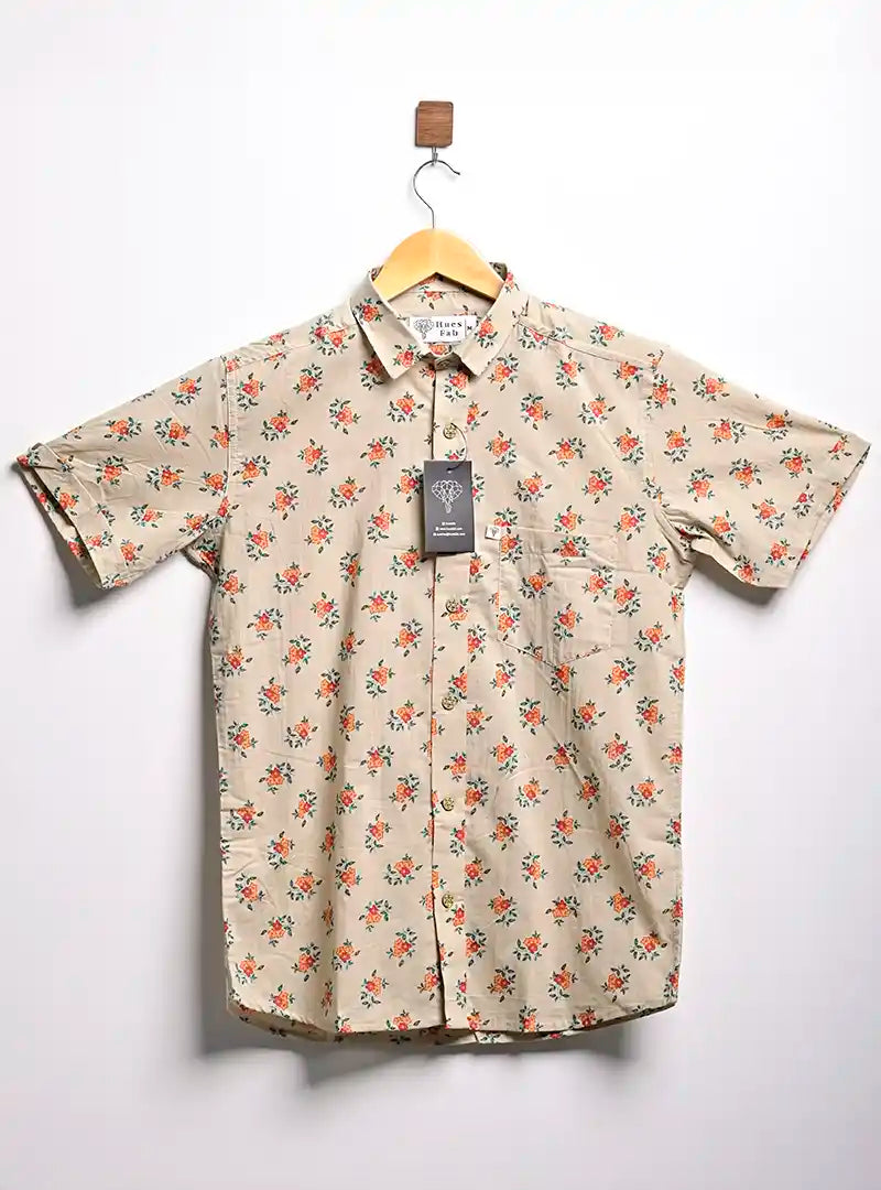 Beige Blooms half sleeves shirt