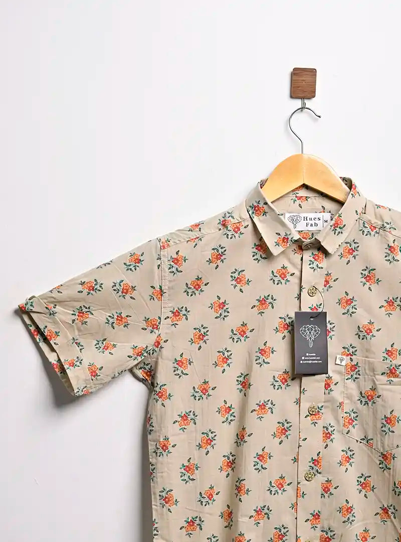 Beige Blooms half sleeves shirt