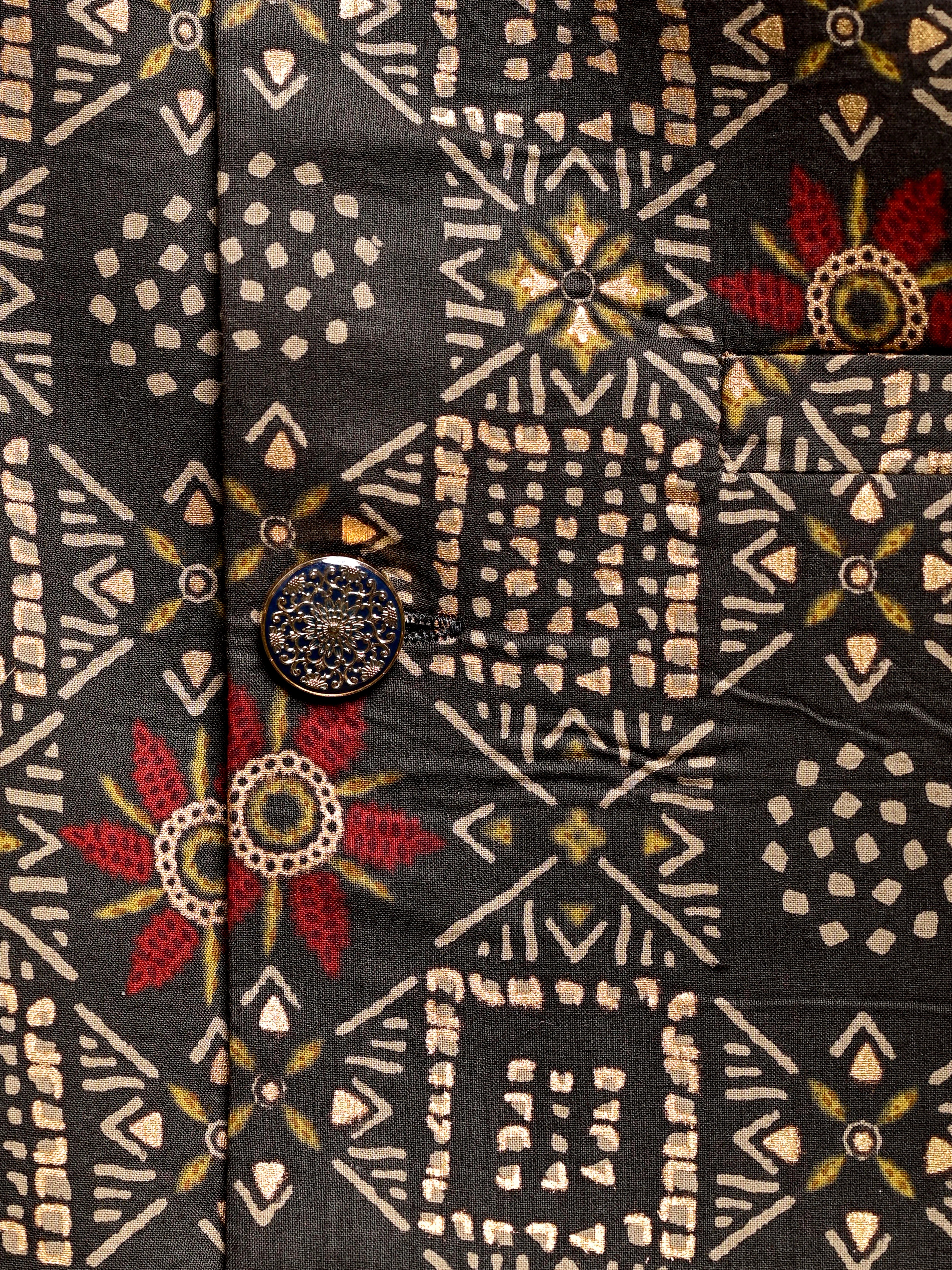 Brown Golden Mandala Block Printed Nehru Jacket