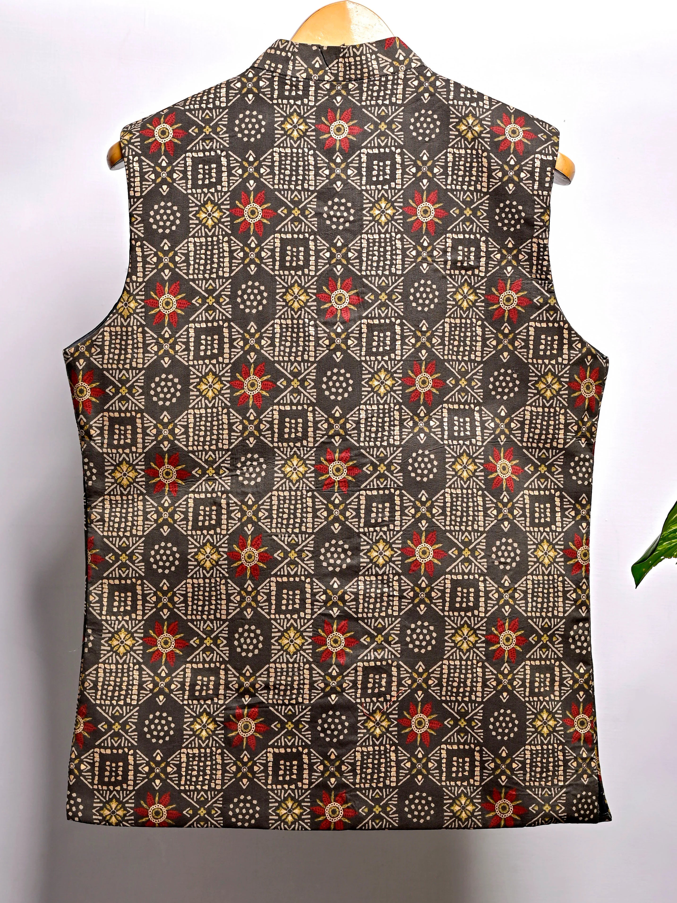 Brown Golden Mandala Block Printed Nehru Jacket