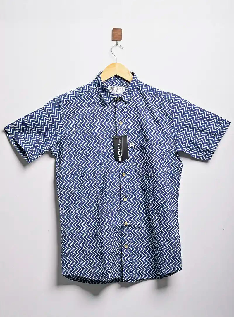 navy blue zig zag half sleeves shirt