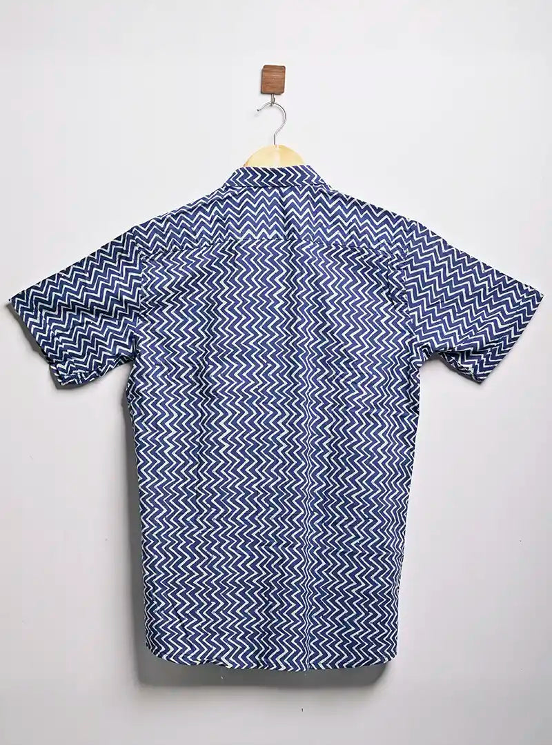 navy blue zig zag half sleeves shirt