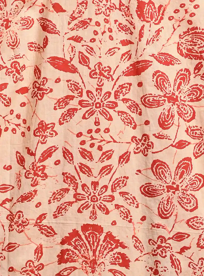 cream red floral half sleeves shirt