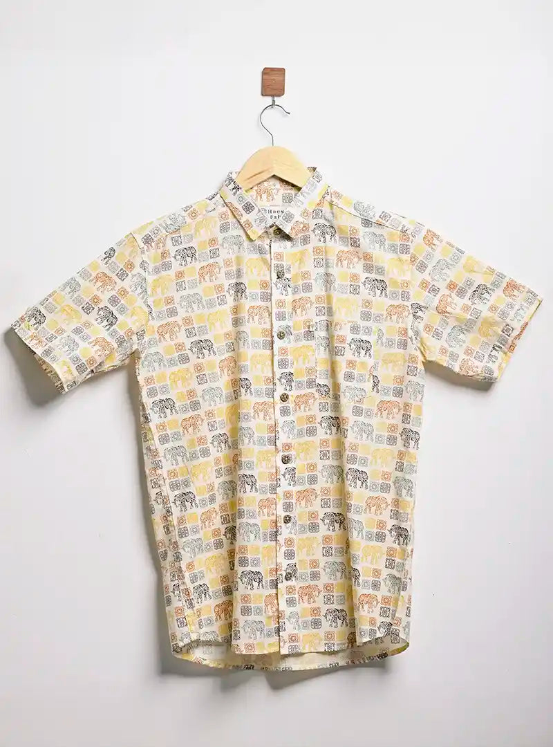 yellow multicolor elephant half sleeves shirt