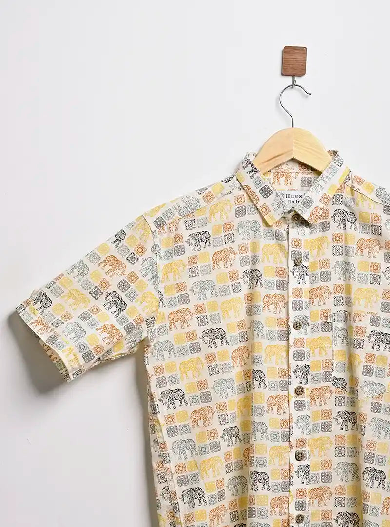 yellow multicolor elephant half sleeves shirt