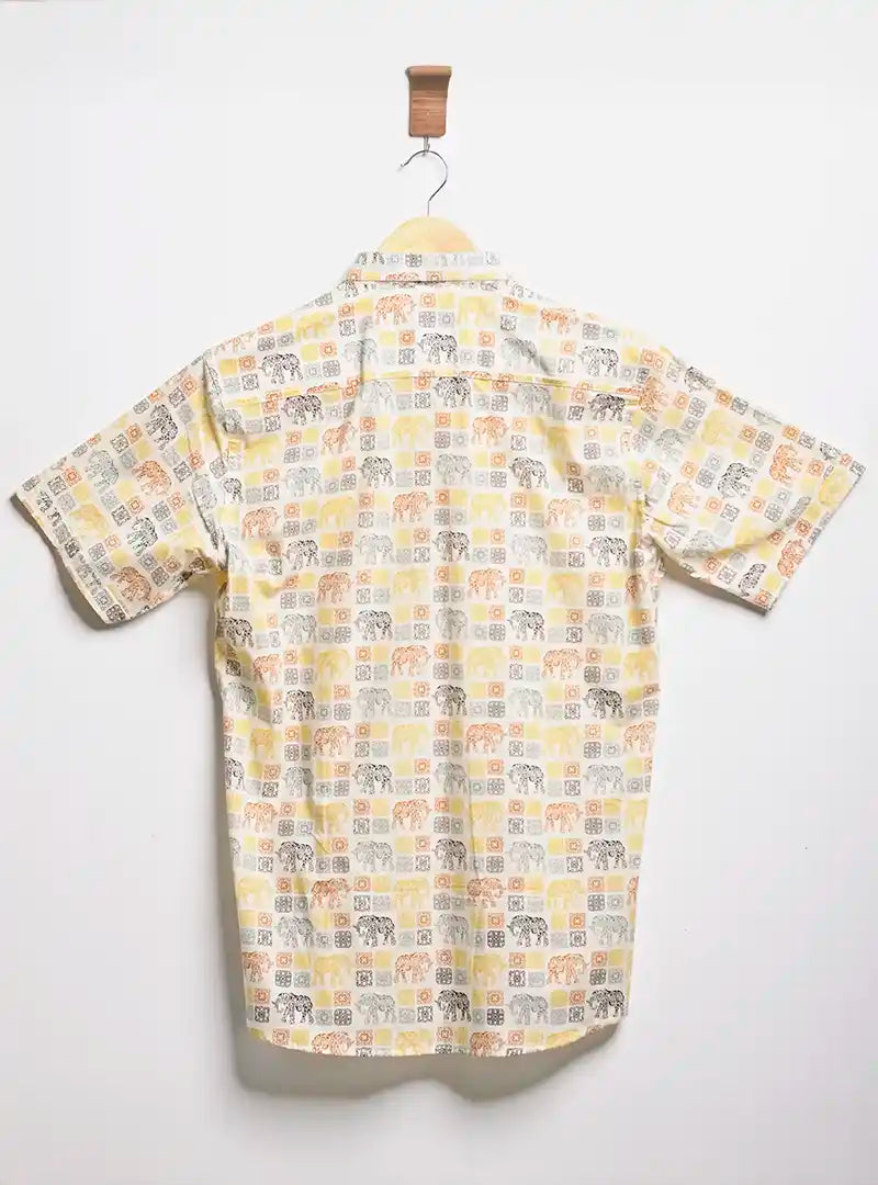 yellow multicolor elephant half sleeves shirt