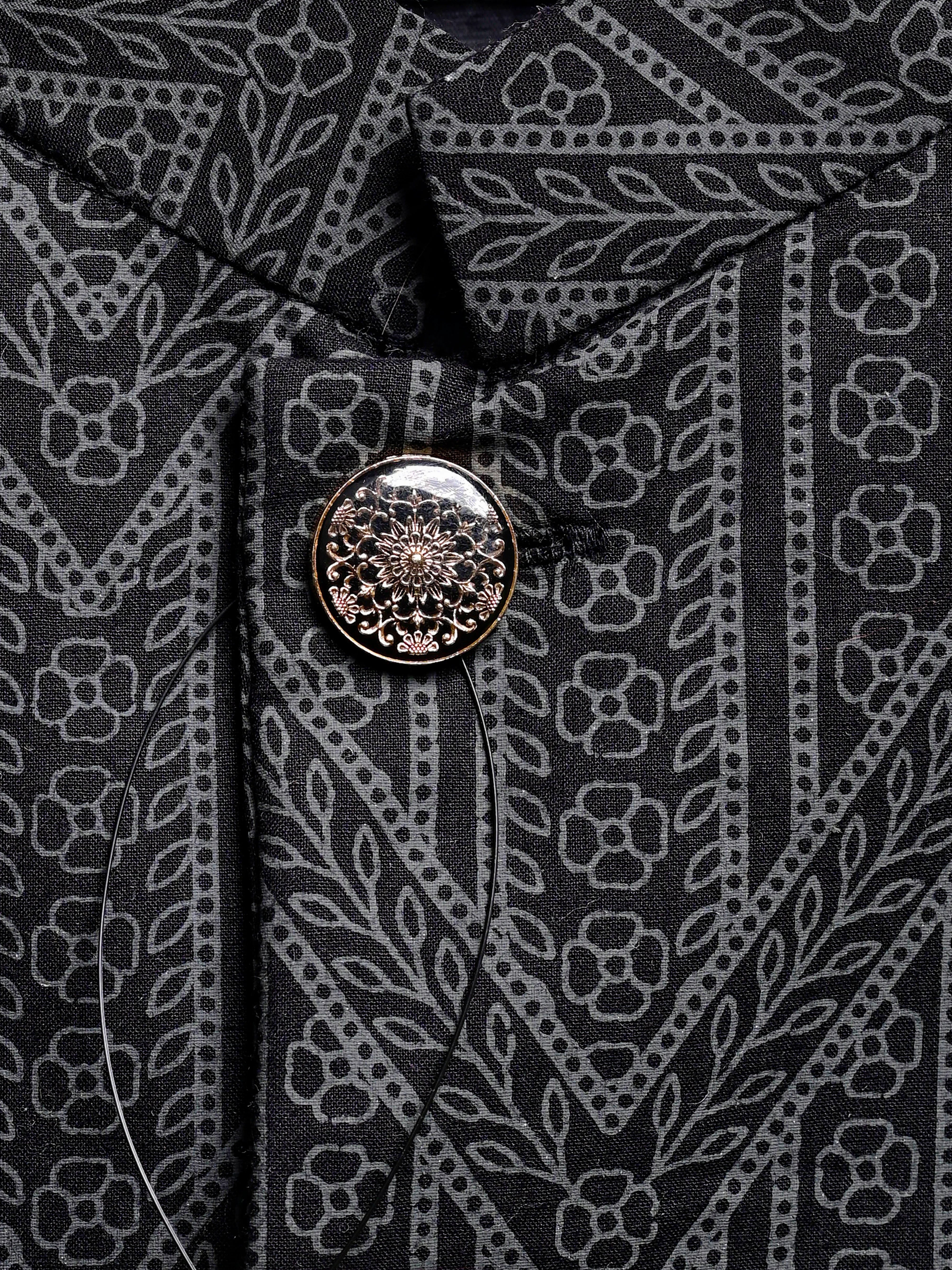 Black Self Pattern Block Printed Nehru Jacket