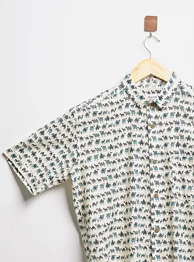 multicolor micro camel half sleeves shirt