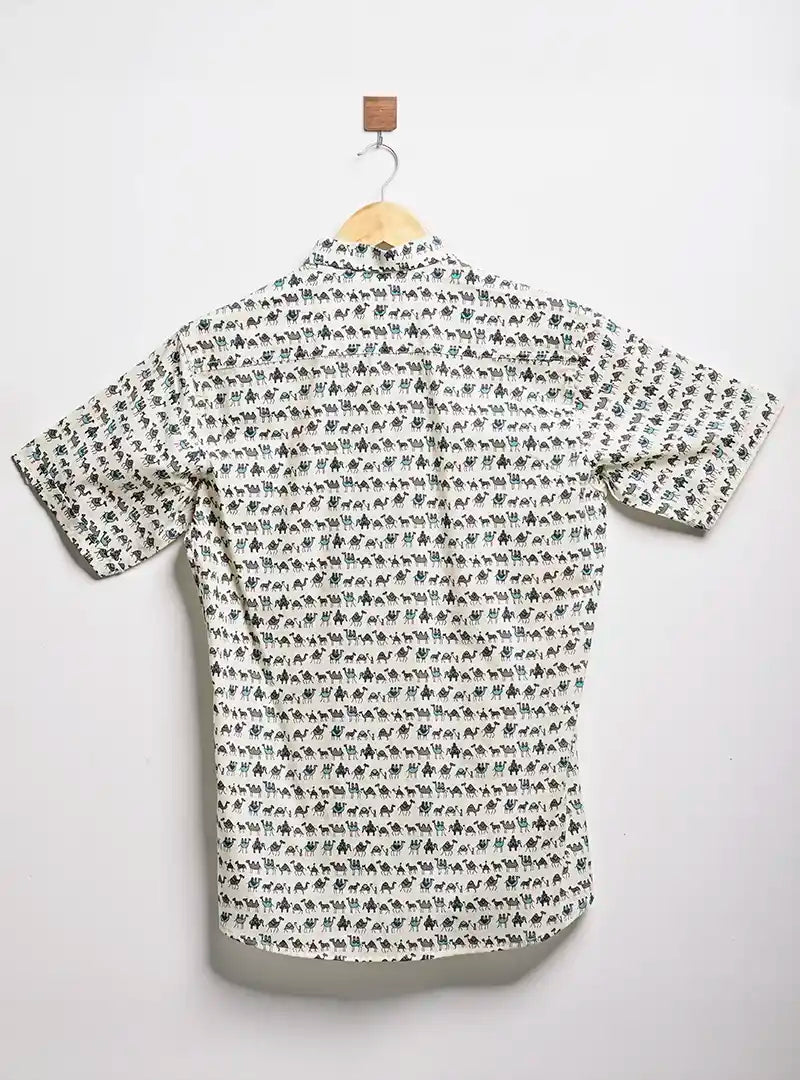 multicolor micro camel half sleeves shirt