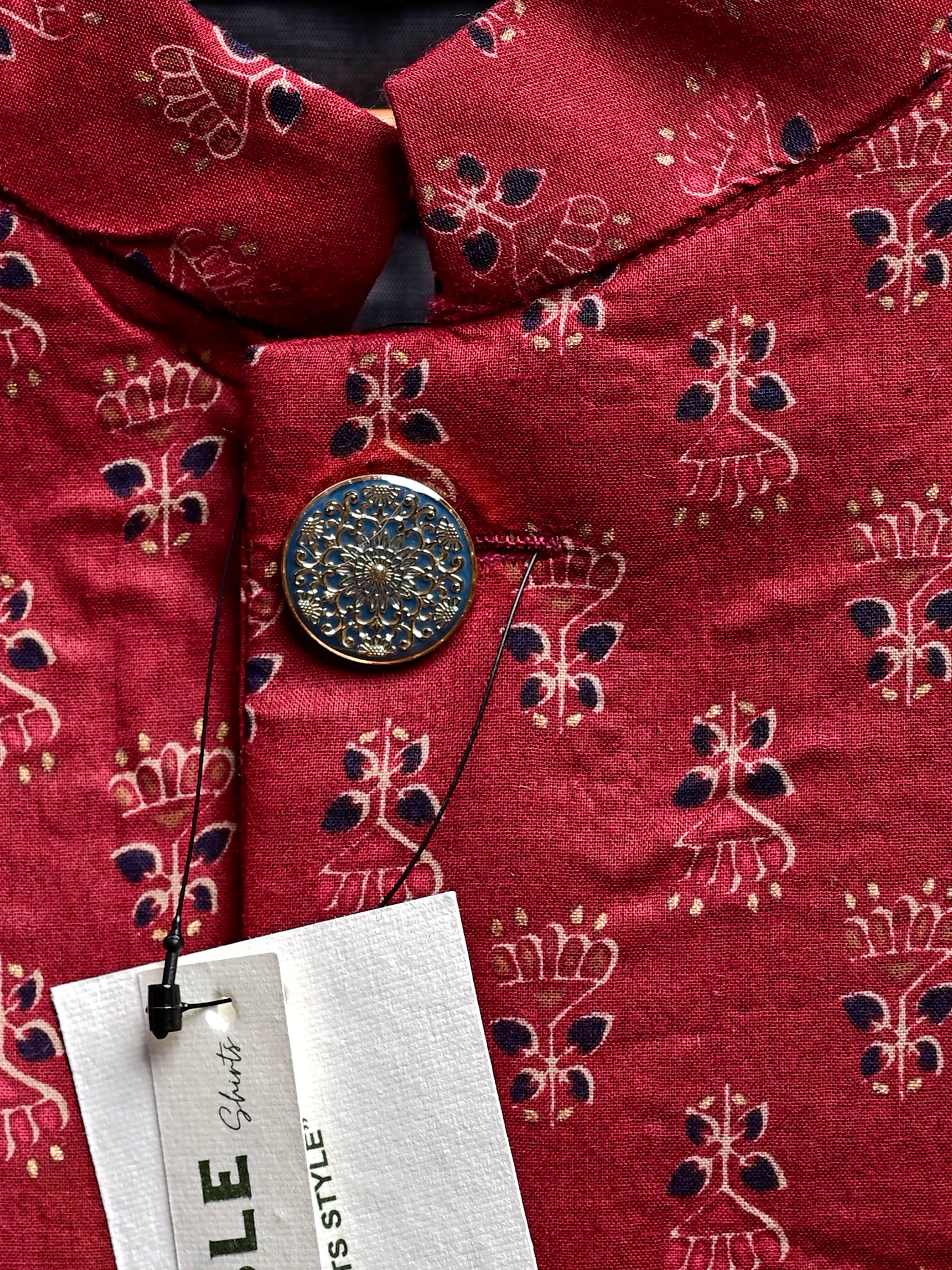 Maroon Motifs Block Printed Nehru Jacket