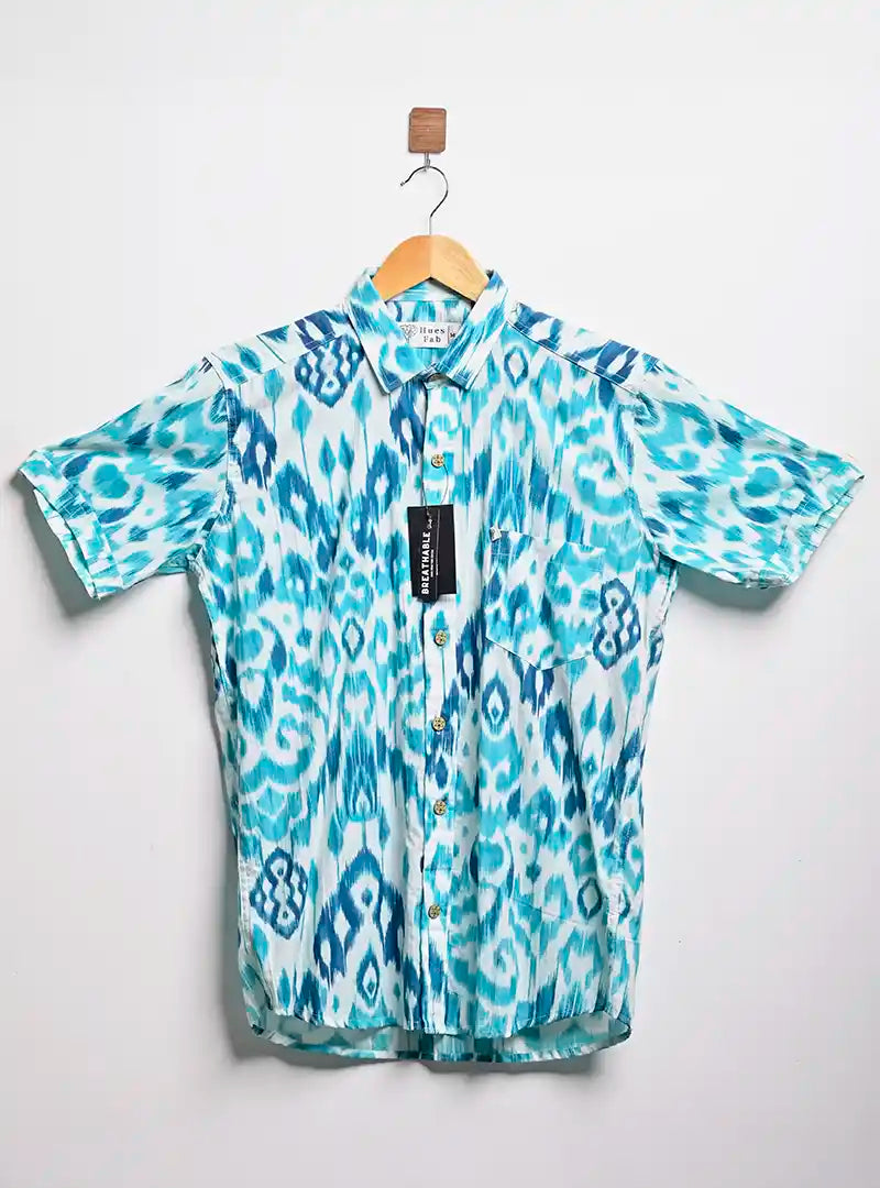 sky blue abstract half sleeves shirt