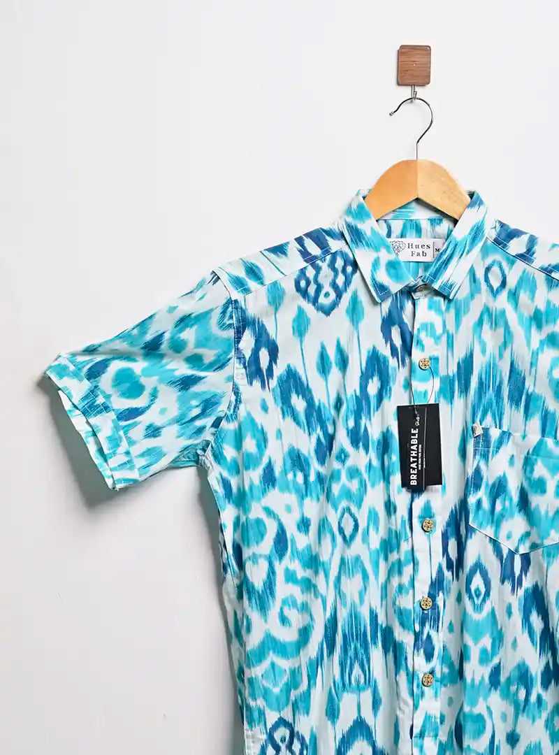 sky blue abstract half sleeves shirt