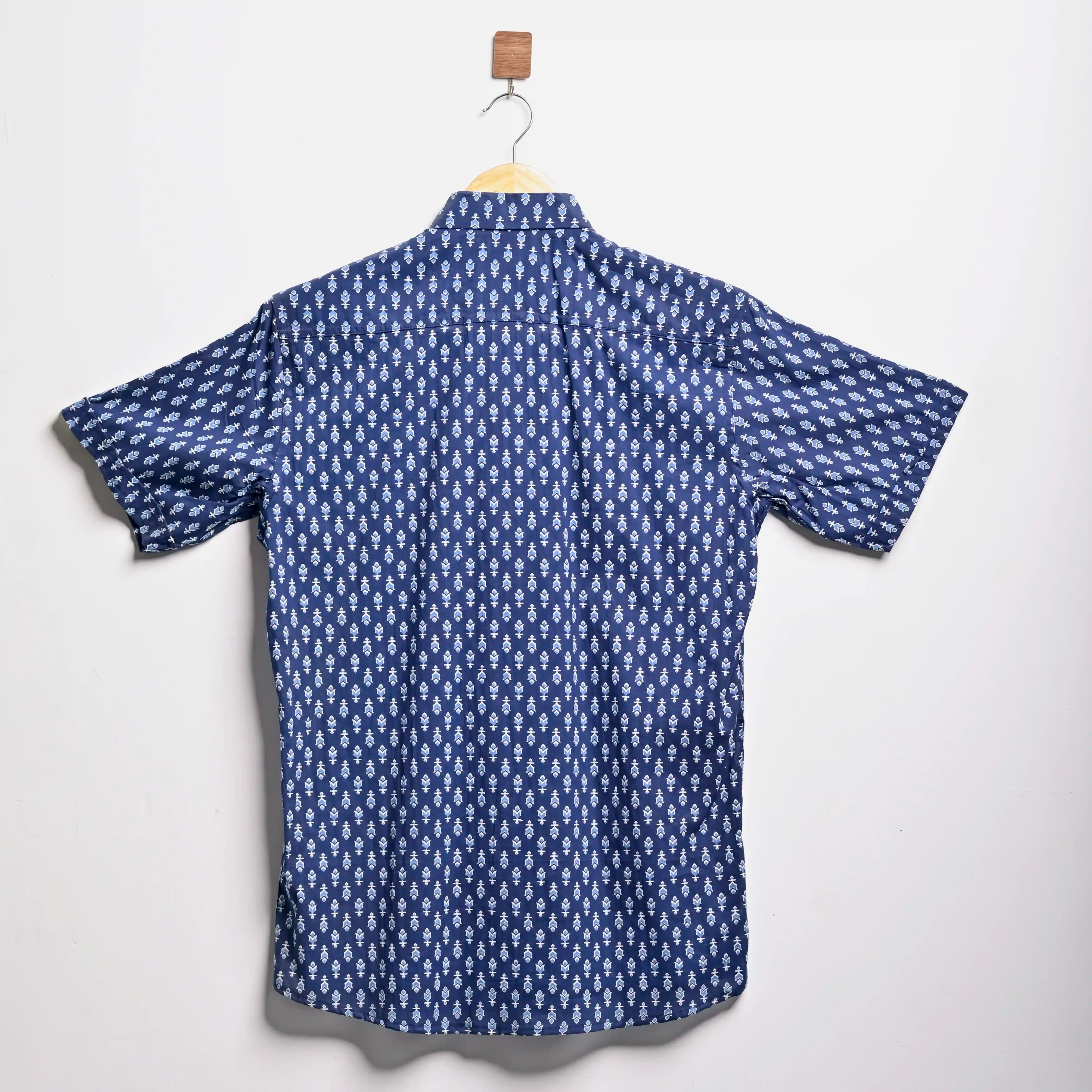 navy blue micro motifs half sleeves shirt