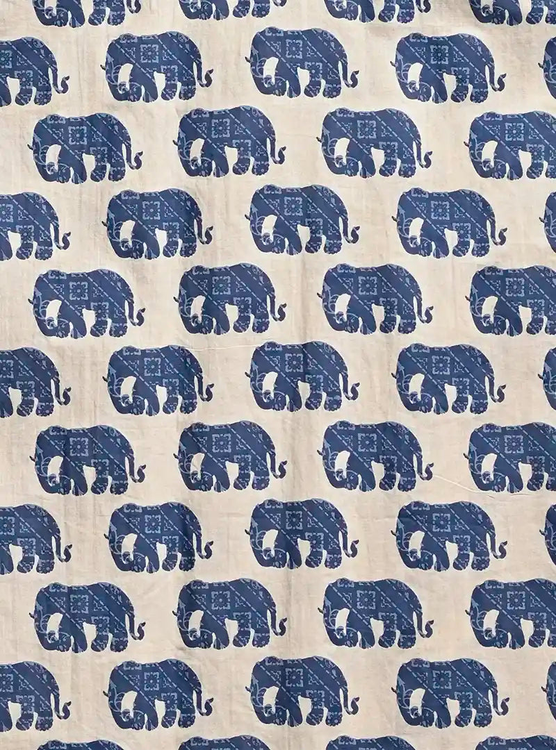 Cream-Blue Elephant printed half-sleeves shirt